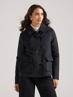 Twenty Dresses by Nykaa Fashion - Black Trim Detail Full Sleeves Wintercoat