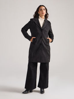 Twenty Dresses by Nykaa Fashion - Black Lapel Collar Full Sleeves Overcoat