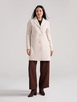 Twenty Dresses by Nykaa Fashion - Off White Lapel Collar Full Sleeves Overcoat