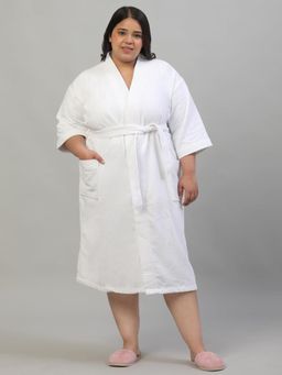 Creeva - Unisex White Kimono Collar Plus Size Luxury Cotton Bathrobe