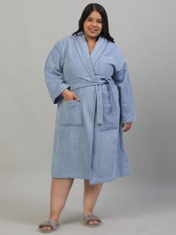 Creeva - Unisex Shawl Collar Light Blue Plus Size Luxury Cotton Bathrobe