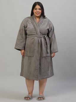 Creeva - Unisex Shawl Collar Charcoal Plus Size Luxury Cotton Bathrobe