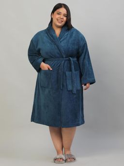 Creeva - Unisex Shawl Collar Teal Plus Size Luxury Cotton Bathrobe