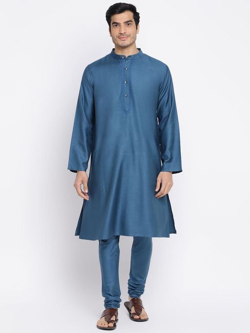 Fabindia Blue Viscose Silk Woven (Set of 2) (2XL)