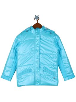 Monte Carlo - Girls Turquoise Cotton Blend Solid Jacket