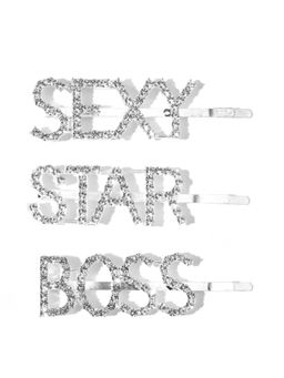 Blueberry - Set Of 3 Silver Plated Crystal Embellished Bobby Pins (Pack of 3)