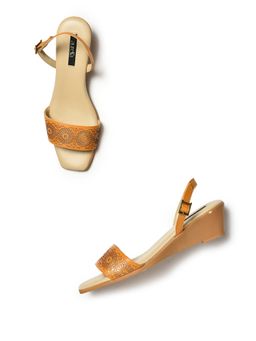 Aurelia - Laser Cut Yellow Square Toe Wedges