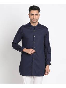 Turtle - Men Pure Cotton Blue Jacquard Print Shirt Kurta