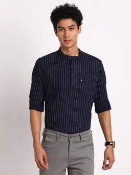 Turtle - Men Pure Cotton Blue Stripe Shirt Kurta