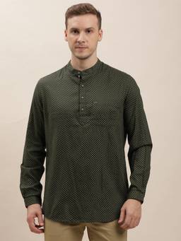 Turtle - Men Pure Cotton Green Polka Dots Shirt Kurta