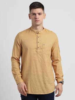 Turtle - Men Pure Cotton Yellow Polka Dots Shirt Kurta