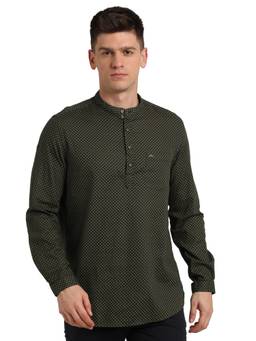Turtle - Men Pure Cotton Green Polka Dot Slim Fit Casual Shirt Kurta