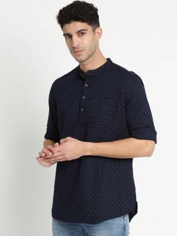 Turtle - Men Pure Cotton Blue Printed Shirt Kurta
