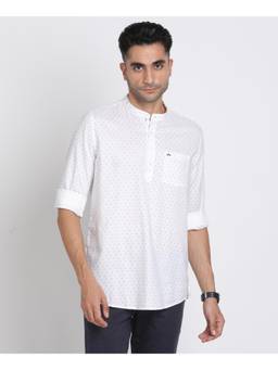 Turtle - Men Pure Cotton White Printed Shirt Kurta
