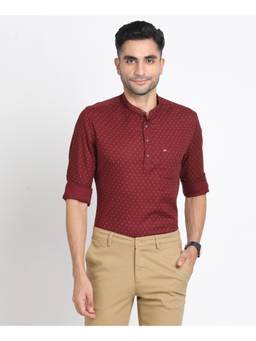 Turtle - Men Pure Cotton Maroon Printed Shirt Kurta