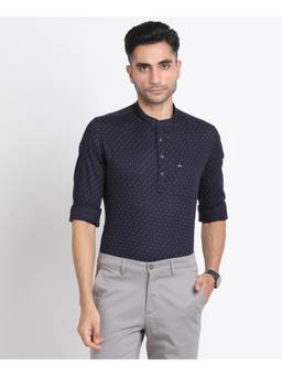 Turtle - Men Pure Cotton Blue Printed Shirt Kurta