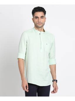 Turtle - Men Cotton Lyonel Green Textured Shirt Kurta