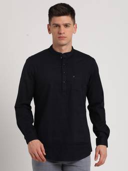 Turtle - Men Pure Cotton Black Solid Shirt Kurta