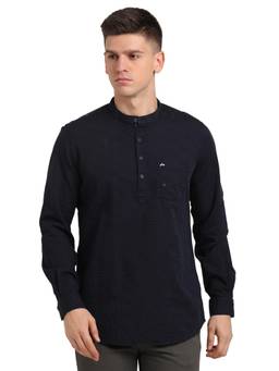 Turtle - Men Pure Cotton Navy Stripes Slim Fit Casual Shirt Kurta