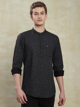 Turtle - Men Pure Cotton Black Printed Shirt Kurta