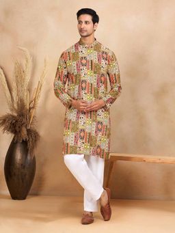 Kraft India - Men Green Printed Kurta with Pyjama (Set of 2)