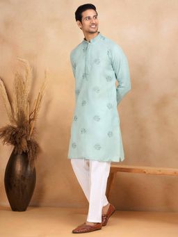 KRAFT INDIA LUXE - Men Green Embroidered Kurta with Stole (Set of 2)