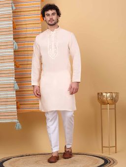 KRAFT INDIA LUXE - Men Peach Embroidered Kurta with Stole (Set of 2)