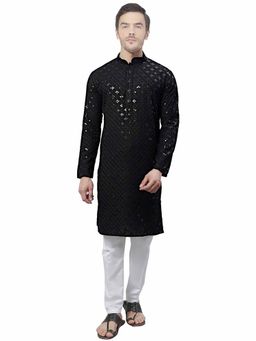 SG LEMAN - Men Black Embroidered Kurta with Pyjama (Set of 2)