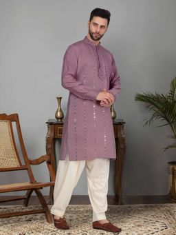 KRAFT INDIA LUXE - Men Mauve Embroidered Kurta with Salwar (Set of 2)