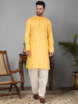 KRAFT INDIA LUXE - Men Yellow Embroidered Kurta with Salwar (Set of 2)