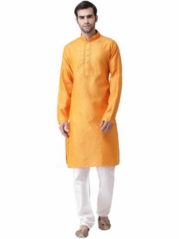 SG LEMAN - Men Mustard Self Design Kurta with Pyjama (Set of 2)