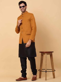 Kraft India - Men Black Solid Kurta with Churidar and Waistcoat (Set of 3)