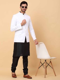 Kraft India - Men Black Solid Kurta with Churidar and Waistcoat (Set of 3)