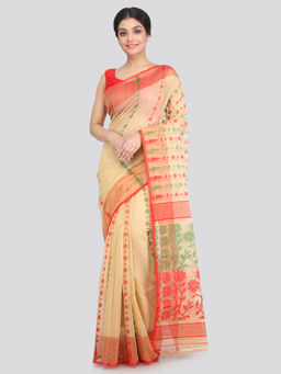 PinkLoom - Women's Soft Cotton Blend Jamdani Saree Without Blouse Piece