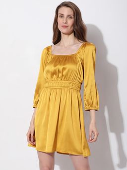 VERO MODA - Golden Satin Fit & Flare Dress