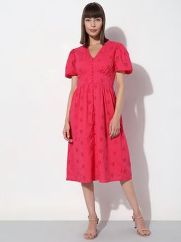 VERO MODA - Dark Pink Floral Schiffli Print Dress