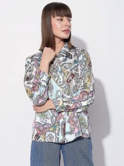 VERO MODA - Light Blue Printed Full Sleeves Shirt
