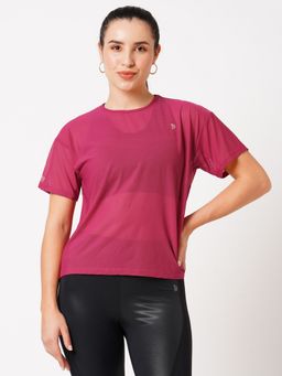 BODD ACTIVE - Viva Magenta Tie Up Mesh T-Shirt