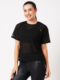 BODD ACTIVE - Black Tie Up Mesh T-Shirt