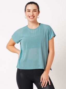 BODD ACTIVE - Aqua Blue Overlapping Mesh T-Shirt