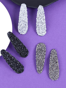 Yellow Chimes - Silver Toned & Grey Tic Tac Hair Clips (Set of 6)