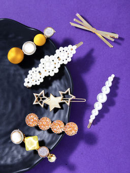 Yellow Chimes - Embellished Multi Color Hair Clips (Set of 7)