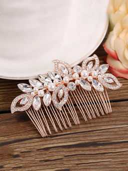Yellow Chimes - Rose Gold Stone Studded Comb Hair Pin