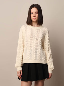 ONLY - Regular Fit Casual Cream Pullover Sweater