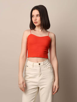 ONLY - Solid Regular Fit Casual Orange Crop Top