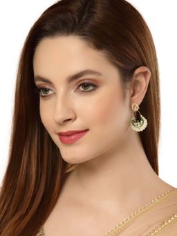 Dugran By Dugristyle - Green & Gold Kundan Dangler Earrings