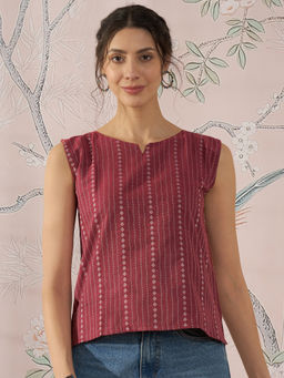 InWeave - Maroon Striped Kantha Top
