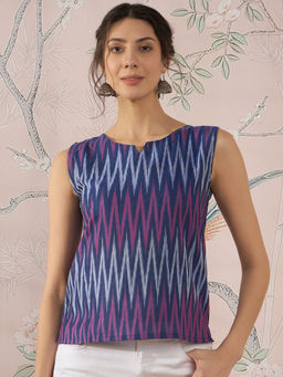InWeave - Purple Blue Ikkat Kantha Top