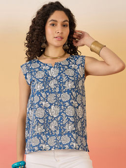 InWeave - Blue White Block Print Top