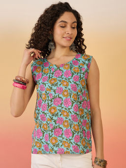 InWeave - Sky Blue Pink Rose Jaal Top